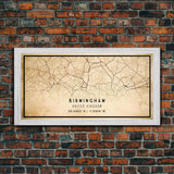 Birmingham UK map print poster or framed canvas, England map print poster canvas, UK city map print poster canvas, Vintage Travel Art
