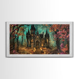 Haunted House In The Woods, Framed Canvas Print, Spooky Wall Art, Spooky Season, Halloween Products, Halloween Unique Gift