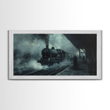 Spooky Haunted Steam Train, Spooky Wall Art, Framed Canvas Print, Unique Halloween Wall Art Gift Idea, Halloween Props