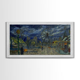 Spooky Haunted Carnival, Framed Canvas Print, Starry Night Inspired Spooky Season Wall Art, Halloween Prop