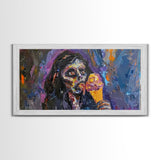 Zombie Eating an Ice Cream Cone, I thought they wanted brains? Framed Canvas Print, Halloween Decor