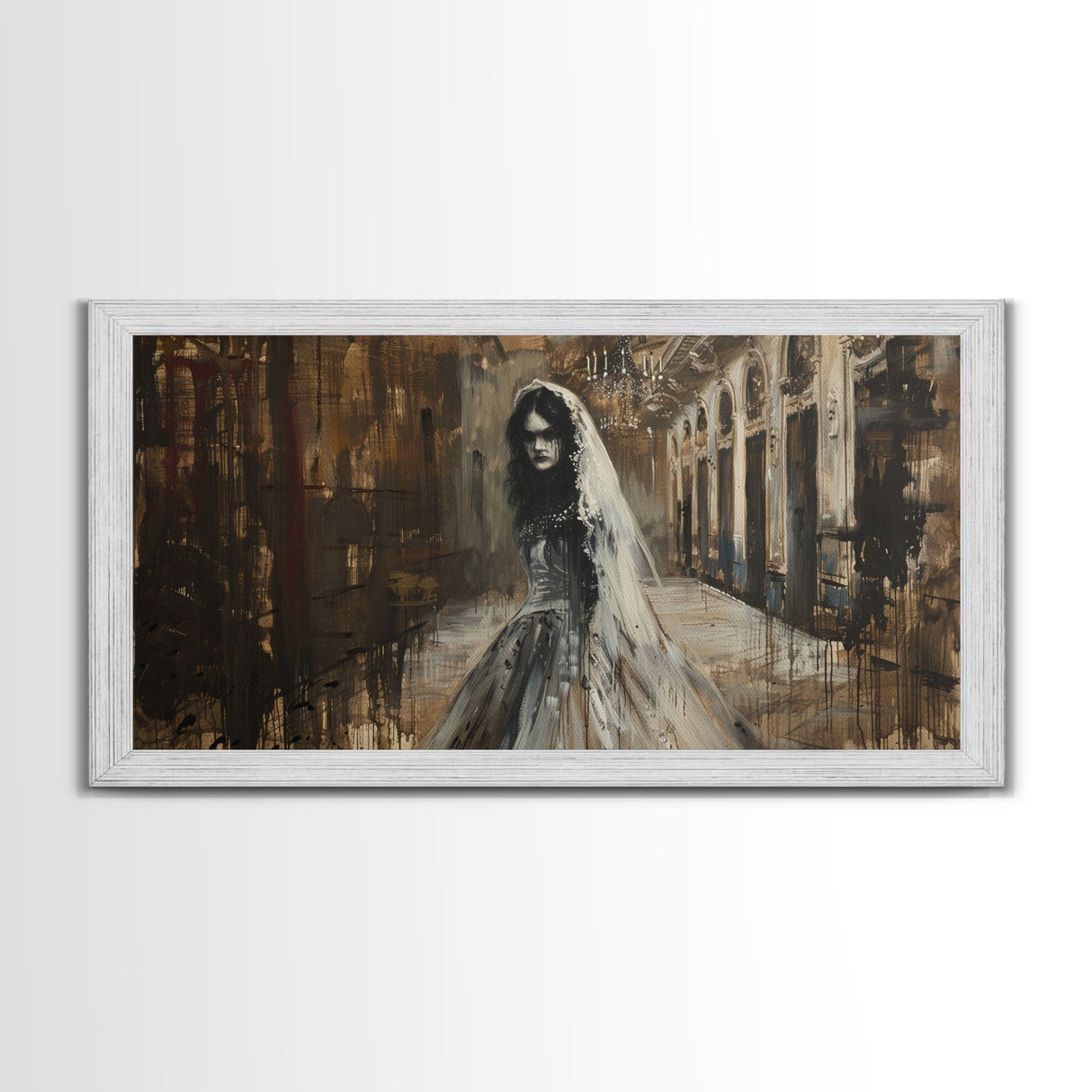 Ghostly Bride, Haunted Wedding, Framed Canvas Print, Spooky Wall Art, Halloween Decor