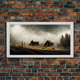 Ghost town canvas art, wild west theme, abandoned art