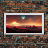 Scifi canvas print, Alien world with 3 moons, spooky print, creepy art, science fiction art