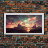 Mountain Sunset Oil Painting Canvas Print, Ready to hang gallery wrapped nature canvas print, synthwave style nature art