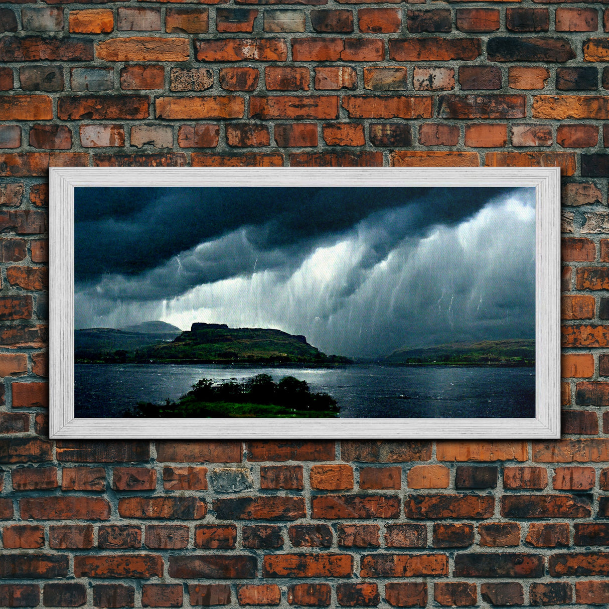 Foggy night rainstorm over the lake canvas print, nature and landscape wall art, ready to hang, cool wall art