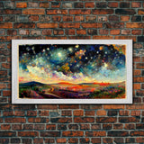Night Starry Sky Landscape On Canvas Print Colorful Night Sky Painting Nature Painting Living Room Wall Art Spiritual Starry Painting