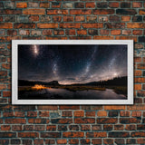 Cool Wall Art Landscape Mountains Nature Painting Prints Minimalist Modern Home Artwork Decoration Night Sky With Stars, Framed Canvas Print