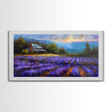 Lavender Field at Twilight, Dreamy Landscape Art, Framed Canvas Print, Boho Bedroom Decor, Purple Art, Rustic Wall Art