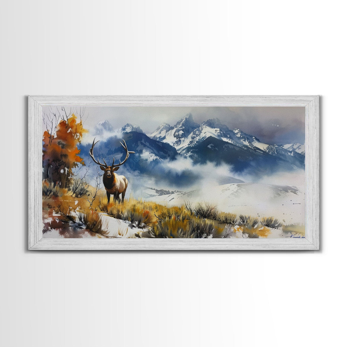 Majestic Elk in Mountain Landscape with Fall Foliage, Stunning Framed Canvas Print, Living Room Art, Rustic Bedroom Decor, Wall Art