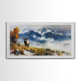 Majestic Elk in Mountain Landscape with Fall Foliage, Stunning Framed Canvas Print, Living Room Art, Rustic Bedroom Decor, Wall Art