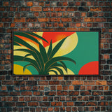 Midcentury Style Art Deco Palm Leaf, Framed Canvas Print, Framed Art, Wall Decor, Palm Tree, Tropical Art, green and gold art