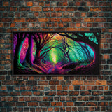 The Secret Grove, Fantasy Art, Pop Art Forest Landscape, Framed Canvas Print, Colorful Forest Painting, Living Room Art