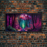 The Secret Grove, Fantasy Art, Pop Art Forest Landscape, Framed Canvas Print, Colorful Forest Painting, Living Room Art