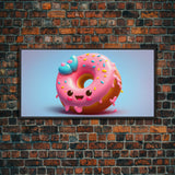 Kawaii Donut Art, Framed Canvas Print, Cute Kawaii Art, Anime Style Wall Art