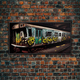 Graffiti Subway Car - Cool Wall Art -Framed Canvas Print - Unique Wall Decor - Framed Art - Train Car With Graffiti