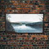 Blue Lake Art | Framed Canvas Print | Blue Lake Painting | Lake House Decor | Guest Room Landscape Painting | Detroit Lake Painting