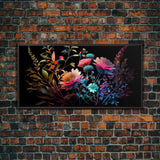 Wild Flower Art, Black Background, Framed Canvas Print, Canvas Art, Mother's Day, Watercolor Painting of Flowers on Canvas, Living Room Art