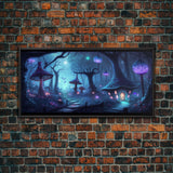 Magical Mushroom Fantasy Forest Wall Art, Framed Canvas Print, Game Room Art, Fantasy Decor