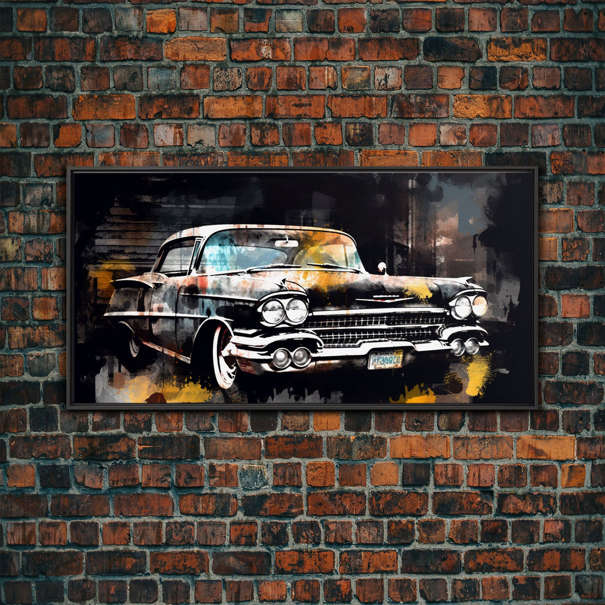 Vintage Car Wall Decor, Retro Car Wall Art, Garage Wall Art, Grunge Art, Panoramic Wall Decor, Canvas Print, Wall Art, Framed Canvas Art