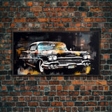 Vintage Car Wall Decor, Retro Car Wall Art, Garage Wall Art, Grunge Art, Panoramic Wall Decor, Canvas Print, Wall Art, Framed Canvas Art