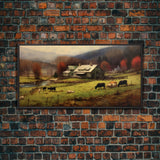 Farm Wall Decor, Country Wall Decor, Farm Animals Wall Decor, Fall Wall Art, Panoramic Wall Decor, Canvas Print, Wall Art, Framed Canvas Art