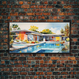 Architecture Art, Midcentury Modern, House Portrait, Watercolor House, Panoramic Art, Wall Art, Canvas Art, Landscape Art, Realtor Gift