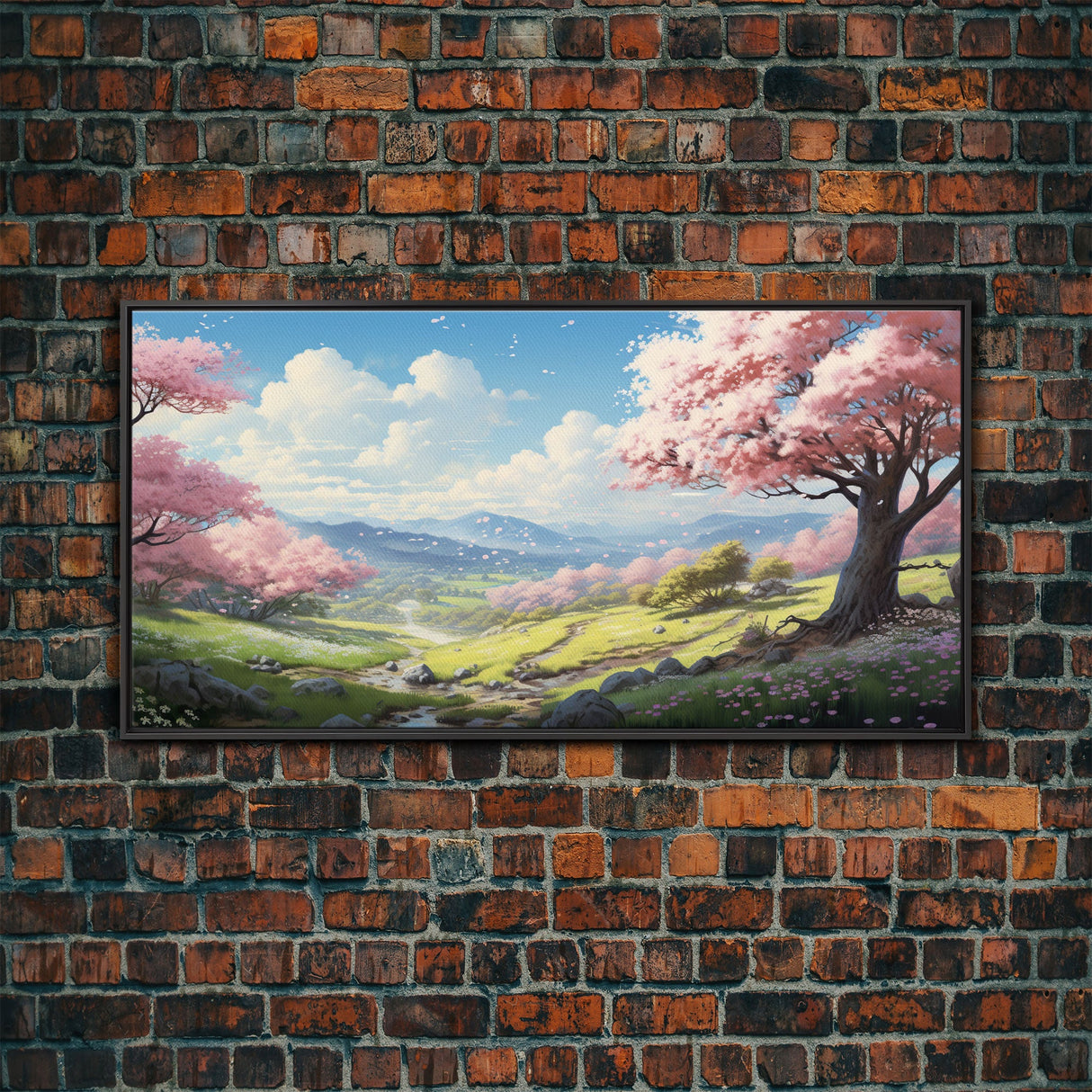 Cherry Blossom Art, Mountains Wall Art, Spring Art, Panoramic Art, Wall Art, Canvas Art, Landscape Art, Teacher Gift, Family Room Art