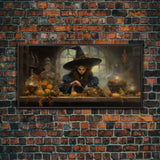 The Witch And Her Potions, Framed Canvas Print, Halloween Decor, Witch Painting, Dark Arts, Occult Decor