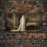 Sheet Ghost Wall Art, Framed Canvas Print, halloween decor, Halloween wall art,  ghost print, dark academia, victorian oil painting
