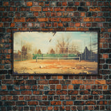 An Abandoned Tennis Court - Old Found Footage Photography - Framed Canvas Print - Urban Decay - Vaporwave Wall Art
