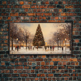 Cute Christmas Village Art, Christmas Decor, Framed Canvas Print, Holiday Painting, Seasonal Decor, Christmas Tree Art Christmas Centerpiece