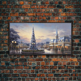 Christmas Decor Handmade, Framed Canvas Print, Beautiful Winter Wonderland Christmas Village, Christmas Tree Art