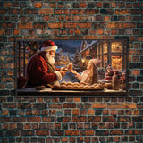 Santa Art Canvas Print - Santa Sharing a Cake - Christmas Art - Santa Art Print - Christmas Wall Art - Santa Decor - Christmas Art Print