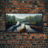 Flowing River wall decor, ready to hang canvas print wall art, blue river cabin art, lake house art