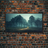 Gloomy Spooky Forest, ready to hang canvas print wall art, Lakehouse Cabin Wall Decor