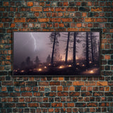 Haunted Gloomy Graveyard At Night, Thunder Storm, Halloween Cemetery Art, ready to hang canvas print wall art, Lightning Art
