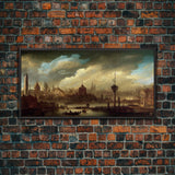 Victorian Steampunk Cityscape, Concept Art, Ready To Hang Canvas Print, Framed Wall Art