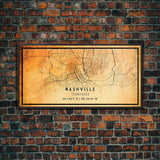 Nashville Map Print, Framed Canvas Wall Art, Tennessee Street Map Art, Davidson City Street Road Map Wall Decor