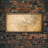 Austin Map Print Canvas or Poster, Texas Map Art, Texas Map Print, Vintage Austin Texas Map Framed Art, Retro / Distressed Office Art