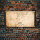 Vintage Bali Indonesia City Map Wall Art Canvas Print, Distressed Style Bali Map, Framed Wall Art, Cool Bali Travel Wall Art, Office Art