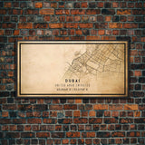 Dubai UAE map print poster or framed canvas, Dubai map print poster canvas, Dubai city map print poster canvas, Vintage Travel Art
