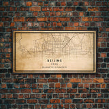 Beijing China map print poster or framed canvas, Beijing map print poster canvas, Beijing city map print poster canvas, Vintage Travel Art