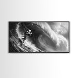 Pirate Surf - Framed Canvas Print - Black & White Photography Style Wall Art - Skull and Cross Bones Wall Art - Manly Decor - Mancave