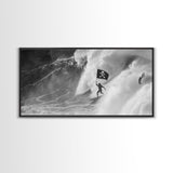 Surfer Waving A Skull and Crossbones Flag While Surfing - Framed Canvas Print - Cool Modern Art - Office / Mancave Decor Gift For Him