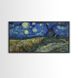 Starry Night Inspired Haunted Wind Mill, Framed Canvas Print, Spooky Halloween Wall Art