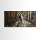 Ghostly Bride, Haunted Wedding, Framed Canvas Print, Spooky Wall Art, Halloween Decor