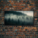 Foggy pine forest, Canadian forest art, framed canvas print, farmhouse decor, misty forst landscape