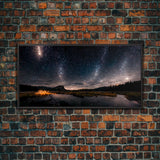 Cool Wall Art Landscape Mountains Nature Painting Prints Minimalist Modern Home Artwork Decoration Night Sky With Stars, Framed Canvas Print