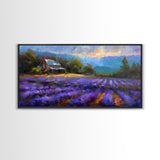 Lavender Field at Twilight, Dreamy Landscape Art, Framed Canvas Print, Boho Bedroom Decor, Purple Art, Rustic Wall Art